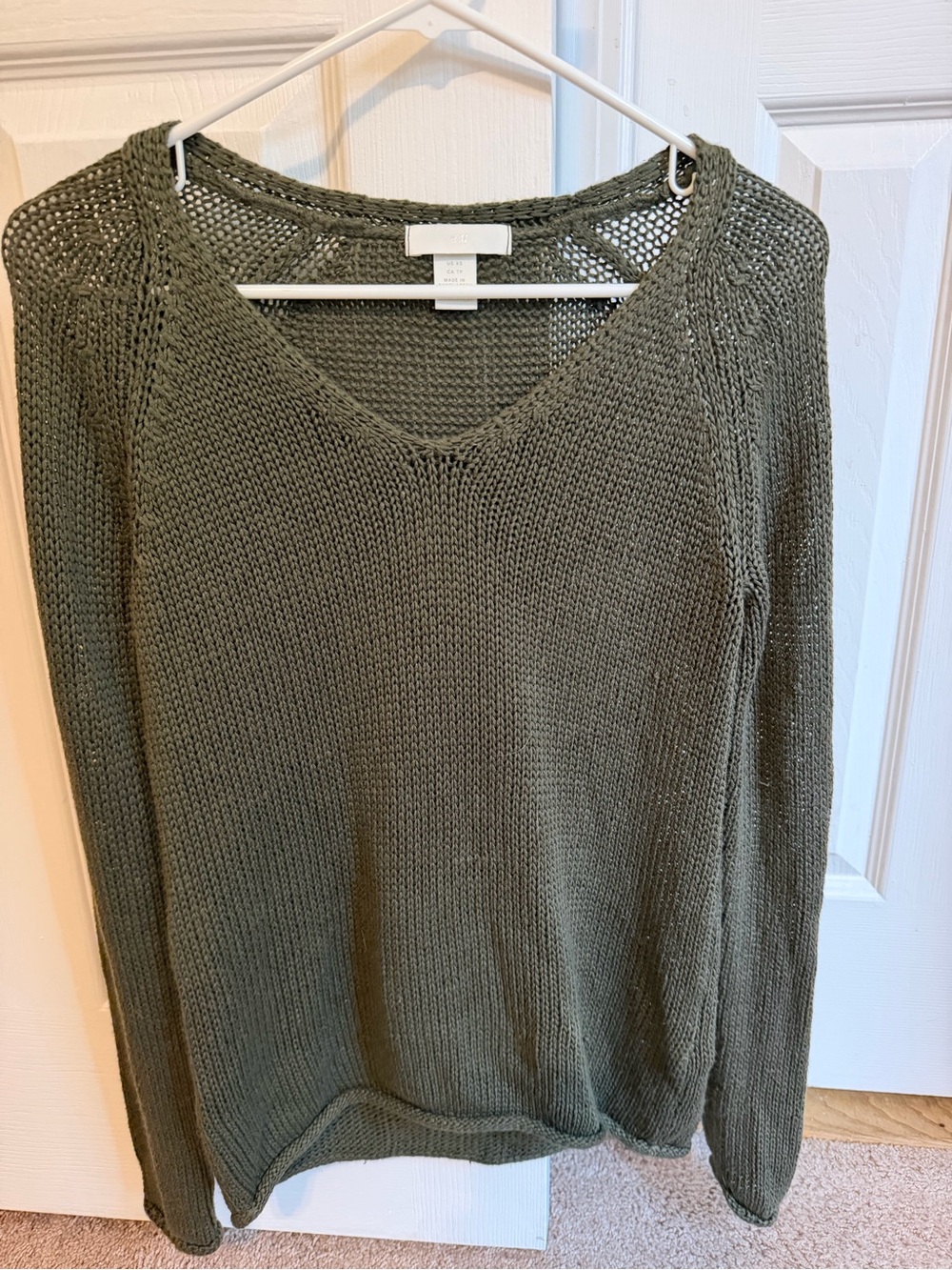 H&M Olive Green V-Neck Knit Sweater - Women